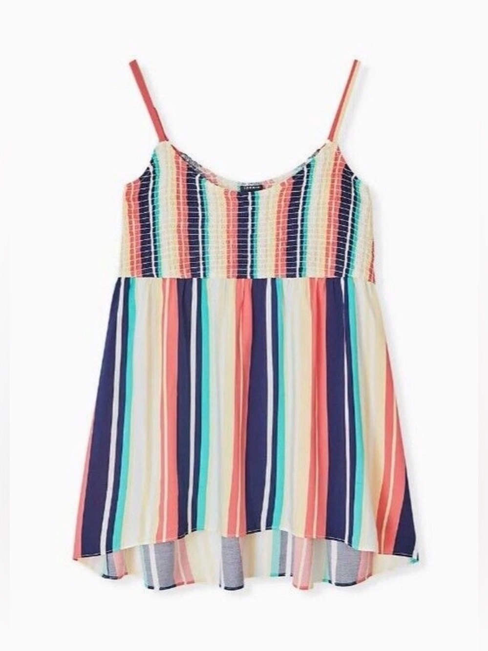 TORRID Playground Stripe Challis Smocked Babydoll Tank Top EUC